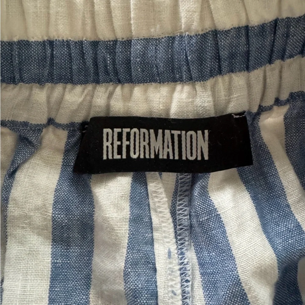 Reformation pull on drawstring Linen striped Pants S made in USA